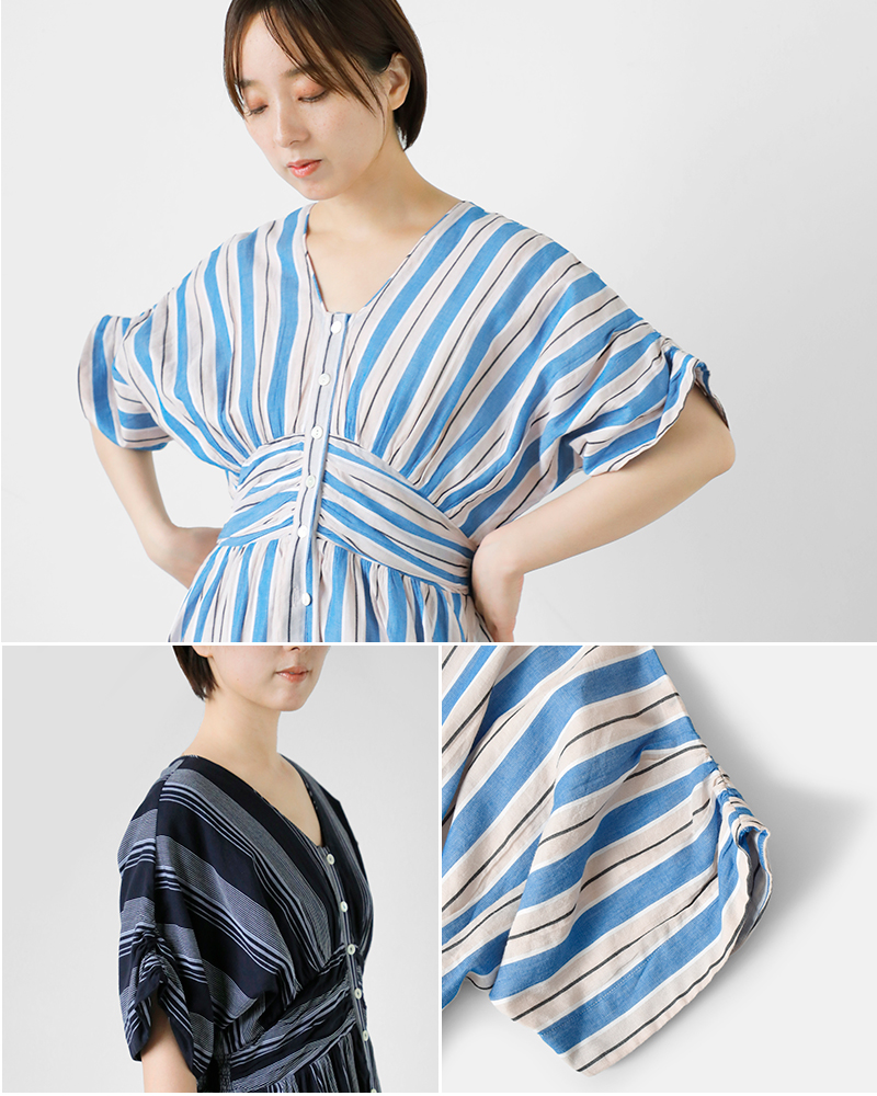 ne Quittez pas(ヌキテパ)コットンボイルストライプウエストギャザードレスCottonVoileStripeWaistGatherDress010461wn1