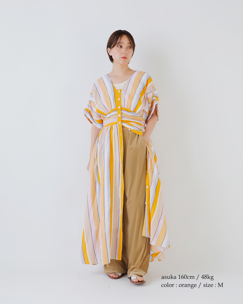 ne Quittez pas(ヌキテパ)aranciato別注コットンボイルストライプウエストギャザードレスCottonVoileStripeWaistGatherDress010461wn1-same1