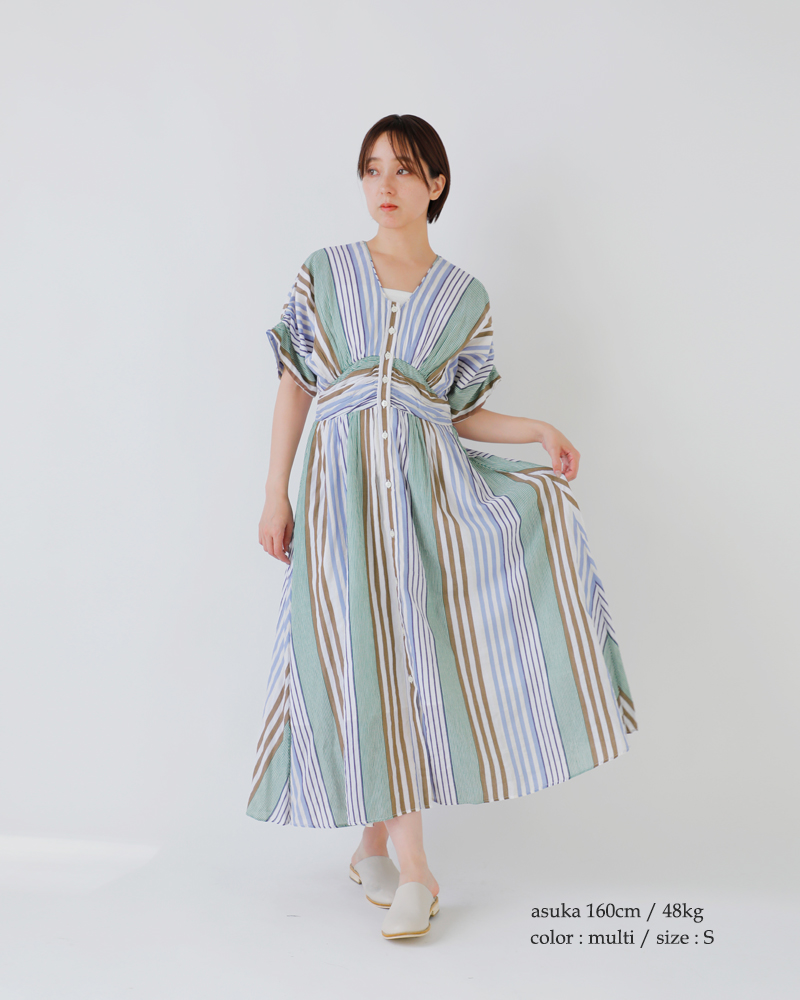 ne Quittez pas(ヌキテパ)aranciato別注コットンボイルストライプウエストギャザードレスCottonVoileStripeWaistGatherDress010461wn1-same1