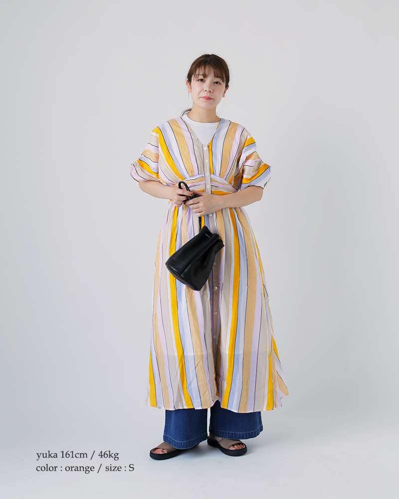 ne Quittez pas(ヌキテパ)aranciato別注コットンボイルストライプウエストギャザードレスCottonVoileStripeWaistGatherDress010461wn1-same1