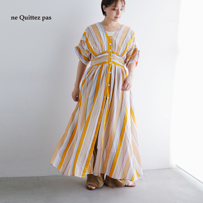 ne Quittez pas(ヌキテパ)aranciato別注コットンボイルストライプウエストギャザードレスCottonVoileStripeWaistGatherDress010461wn1-same1
