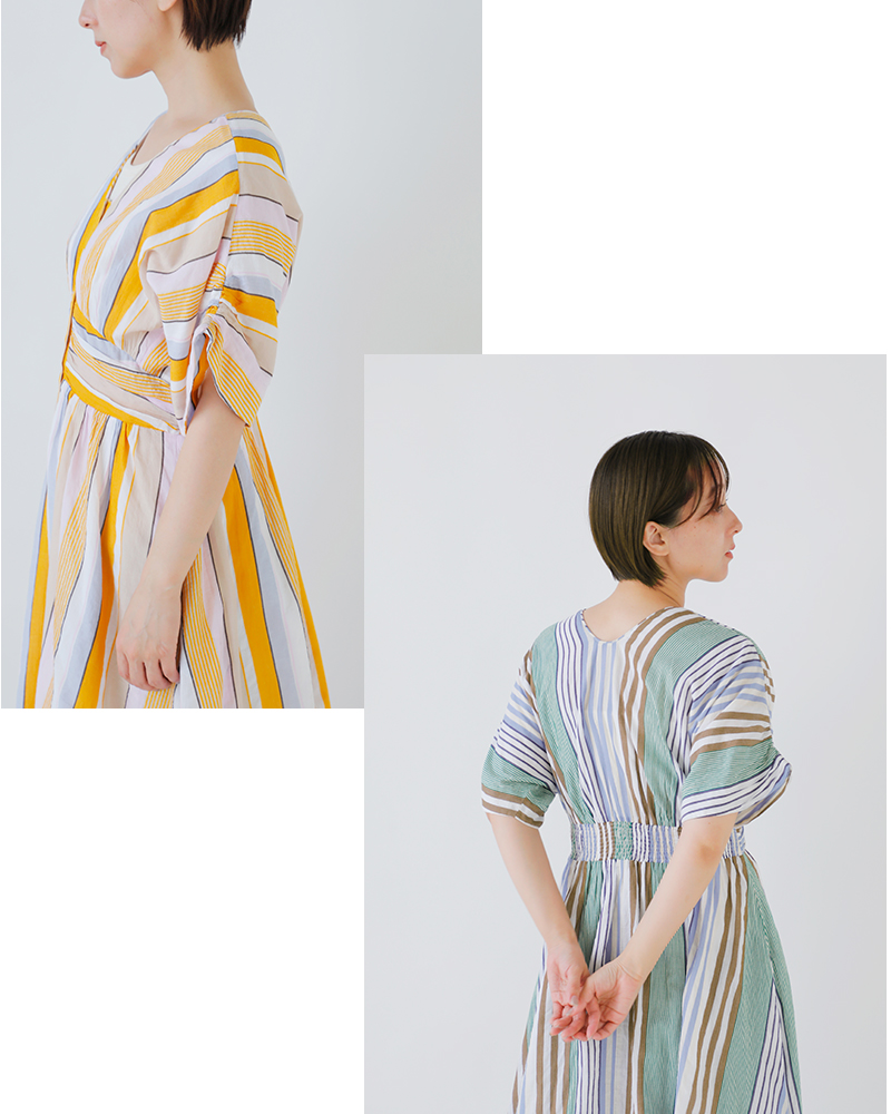 ne Quittez pas(ヌキテパ)aranciato別注コットンボイルストライプウエストギャザードレスCottonVoileStripeWaistGatherDress010461wn1-same1