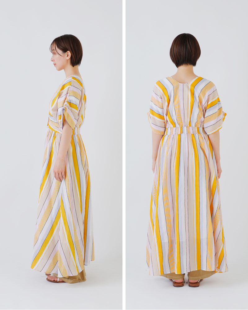 ne Quittez pas(ヌキテパ)aranciato別注コットンボイルストライプウエストギャザードレスCottonVoileStripeWaistGatherDress010461wn1-same1