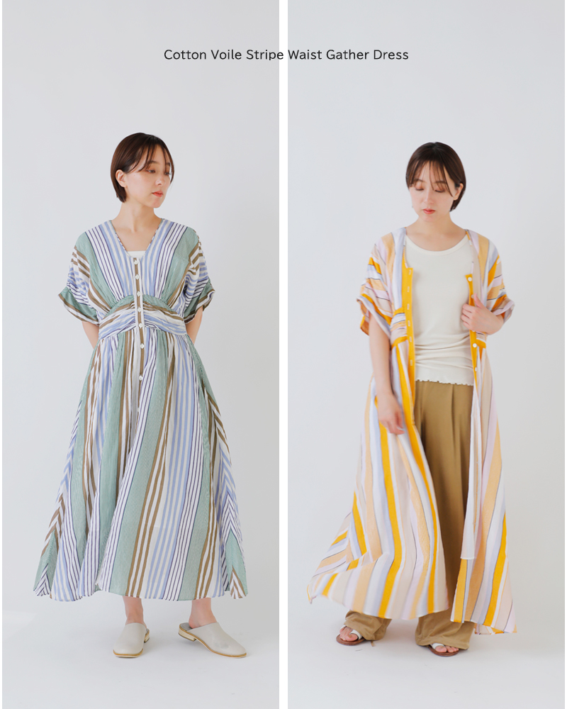 ne Quittez pas(ヌキテパ)aranciato別注コットンボイルストライプウエストギャザードレスCottonVoileStripeWaistGatherDress010461wn1-same1