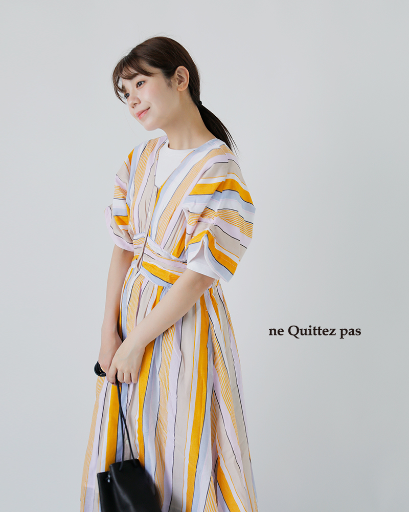 ne Quittez pas(ヌキテパ)aranciato別注コットンボイルストライプウエストギャザードレスCottonVoileStripeWaistGatherDress010461wn1-same1