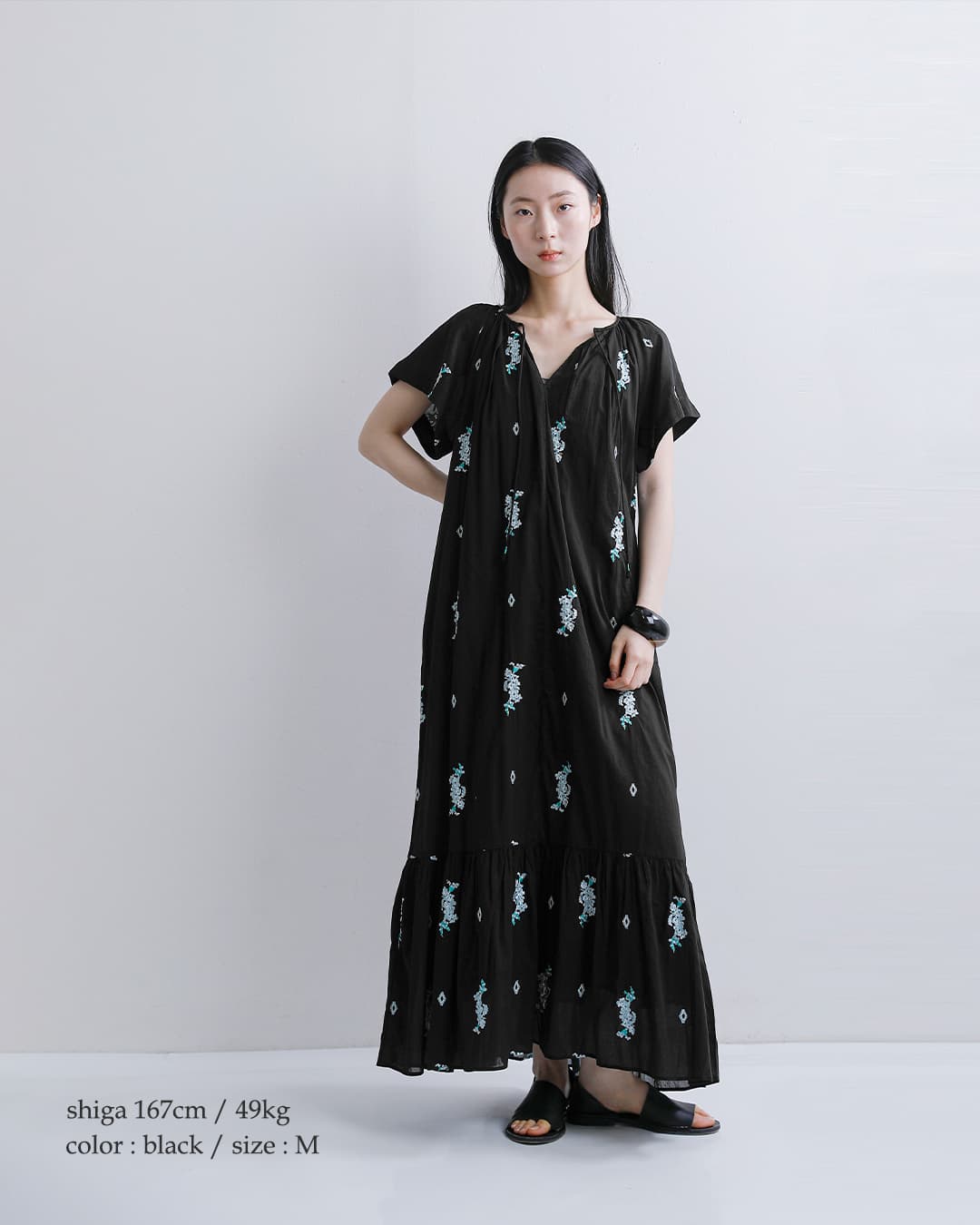 ne Quittez pas(ヌキテパ)コットンボイル ジャスミン刺繍 ショートスリーブ ドレス Cotton Voile Jasmine Embroidery Short Sleeve Dress 010461wt2