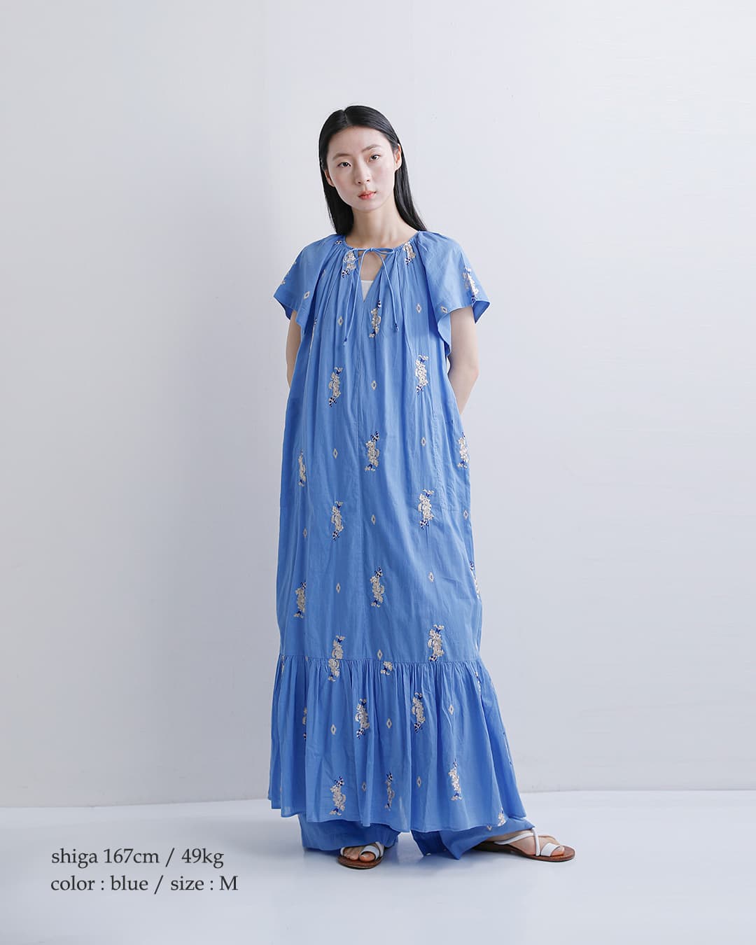 ne Quittez pas(ヌキテパ)コットンボイル ジャスミン刺繍 ショートスリーブ ドレス Cotton Voile Jasmine Embroidery Short Sleeve Dress 010461wt2