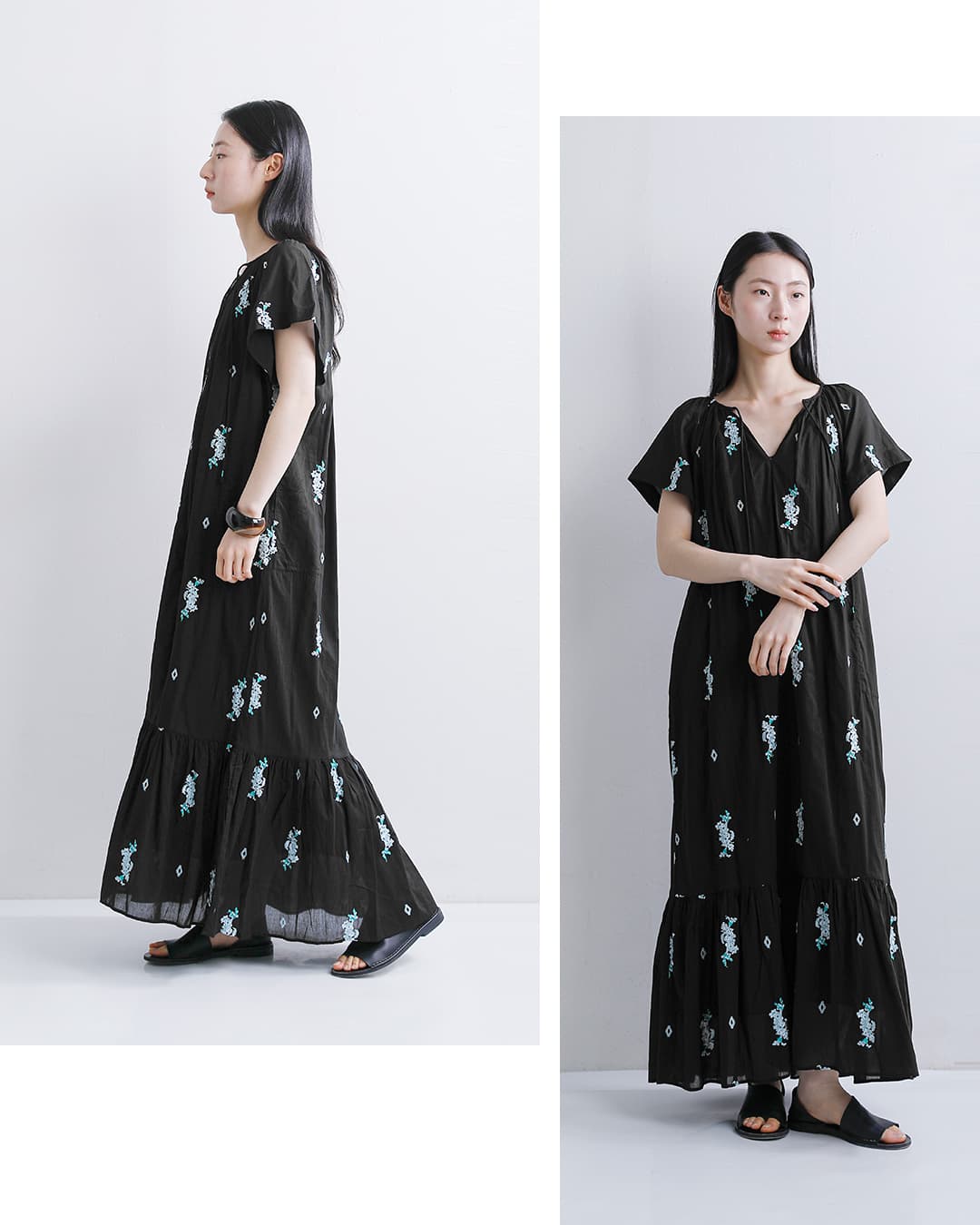 ne Quittez pas(ヌキテパ)コットンボイル ジャスミン刺繍 ショートスリーブ ドレス Cotton Voile Jasmine Embroidery Short Sleeve Dress 010461wt2
