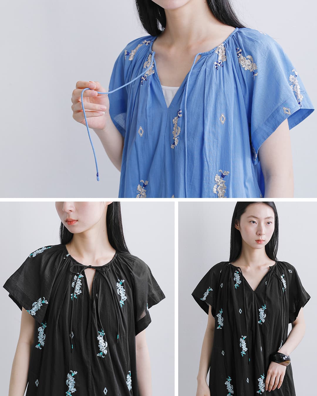 ne Quittez pas(ヌキテパ)コットンボイル ジャスミン刺繍 ショートスリーブ ドレス Cotton Voile Jasmine Embroidery Short Sleeve Dress 010461wt2