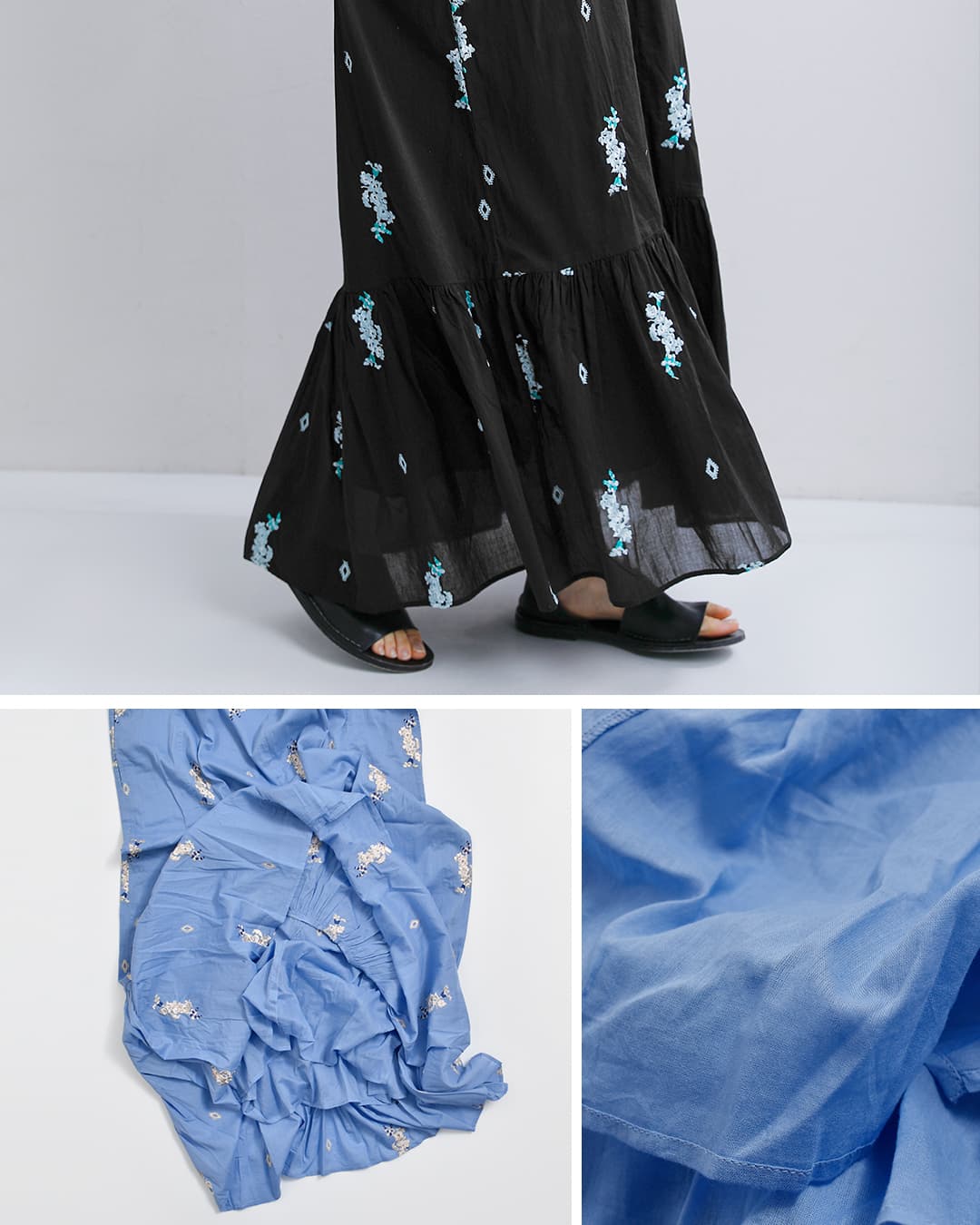 ne Quittez pas(ヌキテパ)コットンボイル ジャスミン刺繍 ショートスリーブ ドレス Cotton Voile Jasmine Embroidery Short Sleeve Dress 010461wt2