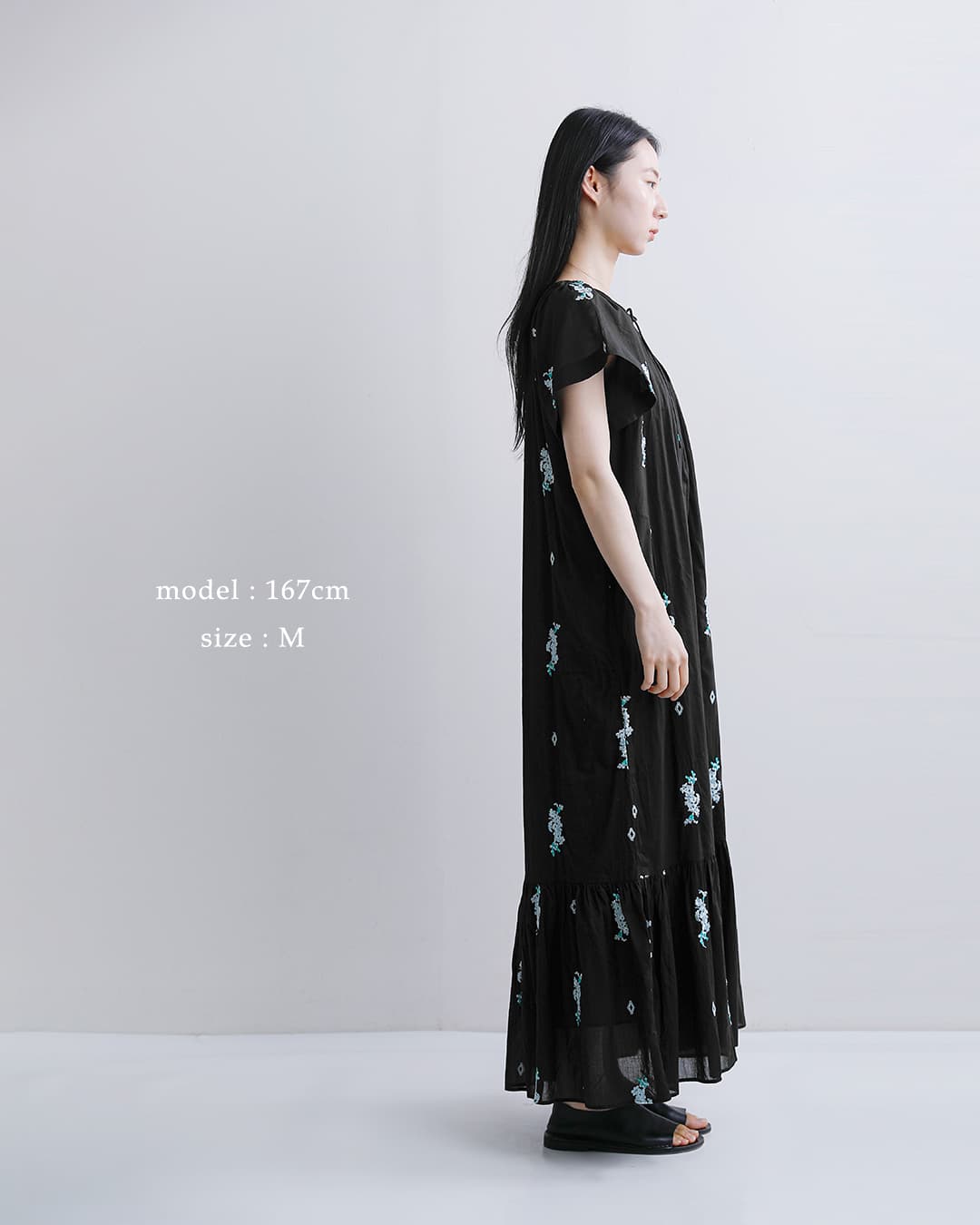 ne Quittez pas(ヌキテパ)コットンボイル ジャスミン刺繍 ショートスリーブ ドレス Cotton Voile Jasmine Embroidery Short Sleeve Dress 010461wt2