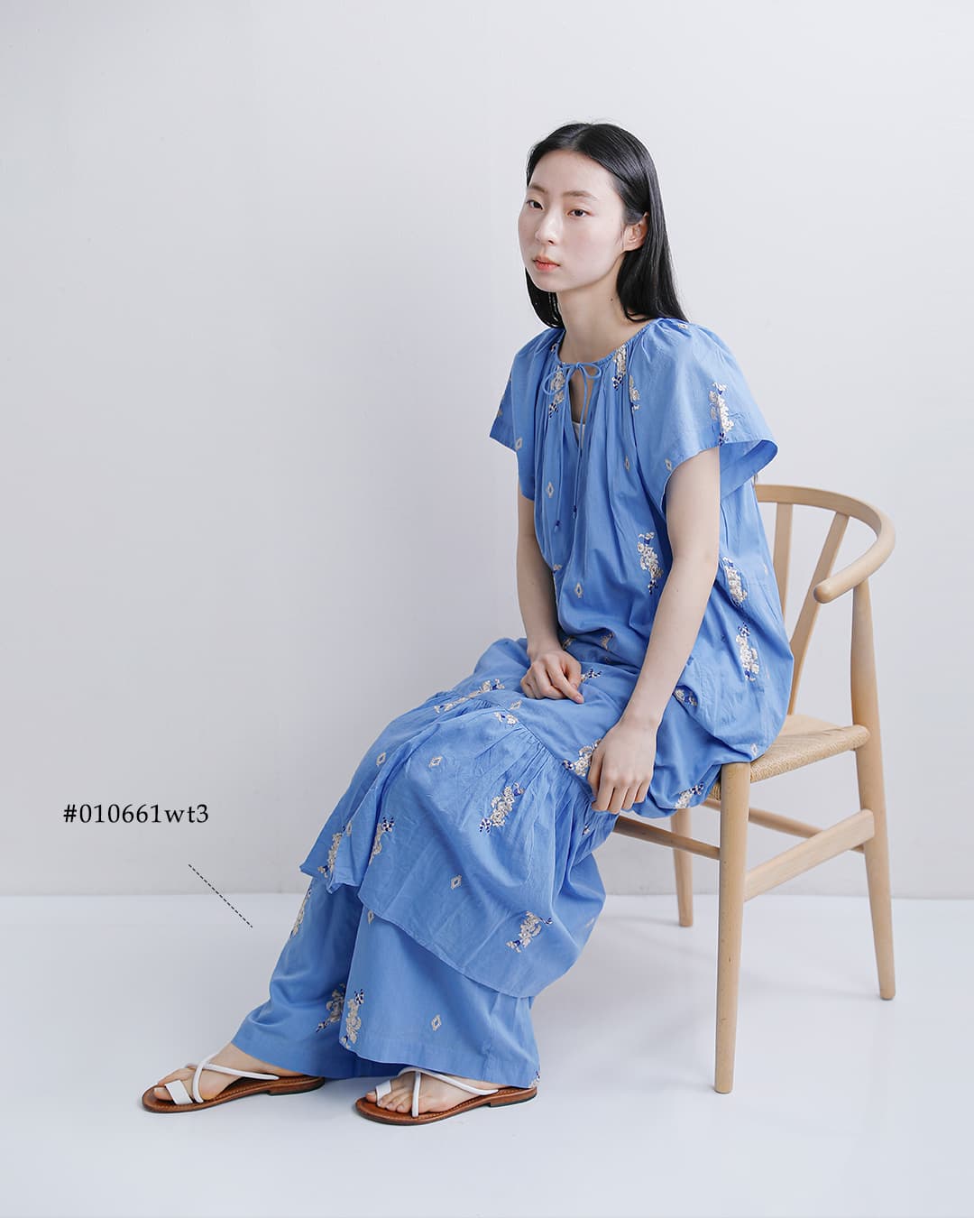 ne Quittez pas(ヌキテパ)コットンボイル ジャスミン刺繍 ショートスリーブ ドレス Cotton Voile Jasmine Embroidery Short Sleeve Dress 010461wt2