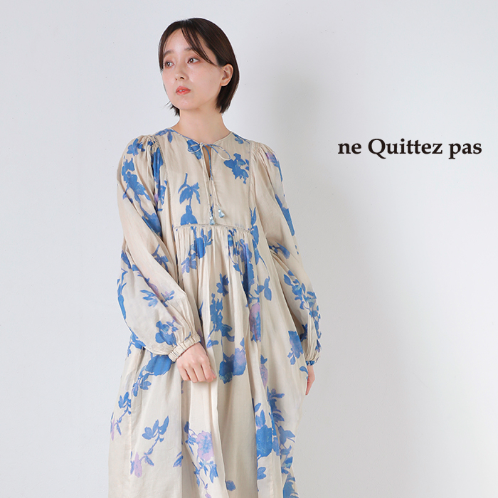 ne Quittez pas(ヌキテパ)コットンボイルローズプリントハンドスモッキングドレスCottonVoileRosePrintHandSmockingDress010461wu1