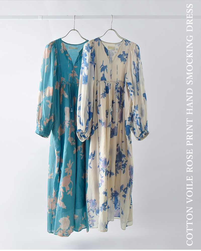 ne Quittez pas(ヌキテパ)コットンボイルローズプリントハンドスモッキングドレスCottonVoileRosePrintHandSmockingDress010461wu1