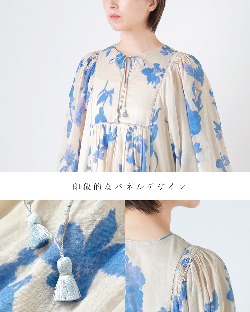 ne Quittez pas(ヌキテパ)コットンボイルローズプリントハンドスモッキングドレスCottonVoileRosePrintHandSmockingDress010461wu1