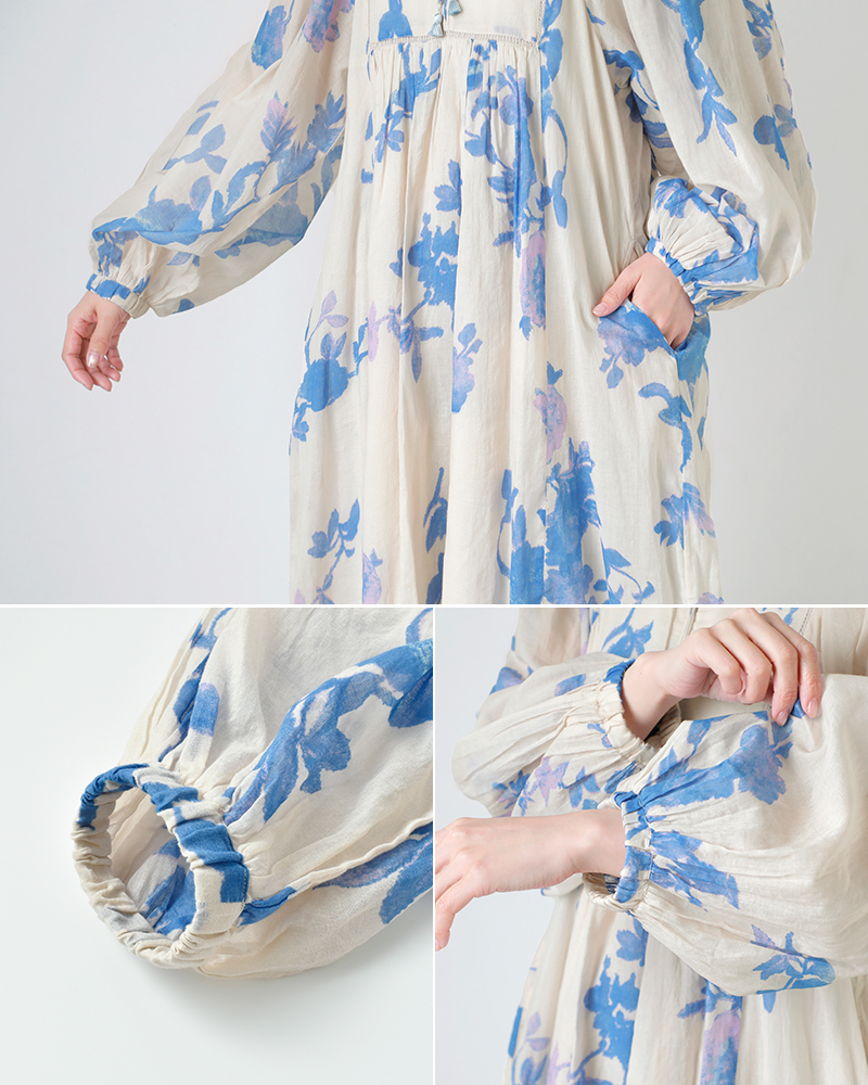 ne Quittez pas(ヌキテパ)コットンボイルローズプリントハンドスモッキングドレスCottonVoileRosePrintHandSmockingDress010461wu1