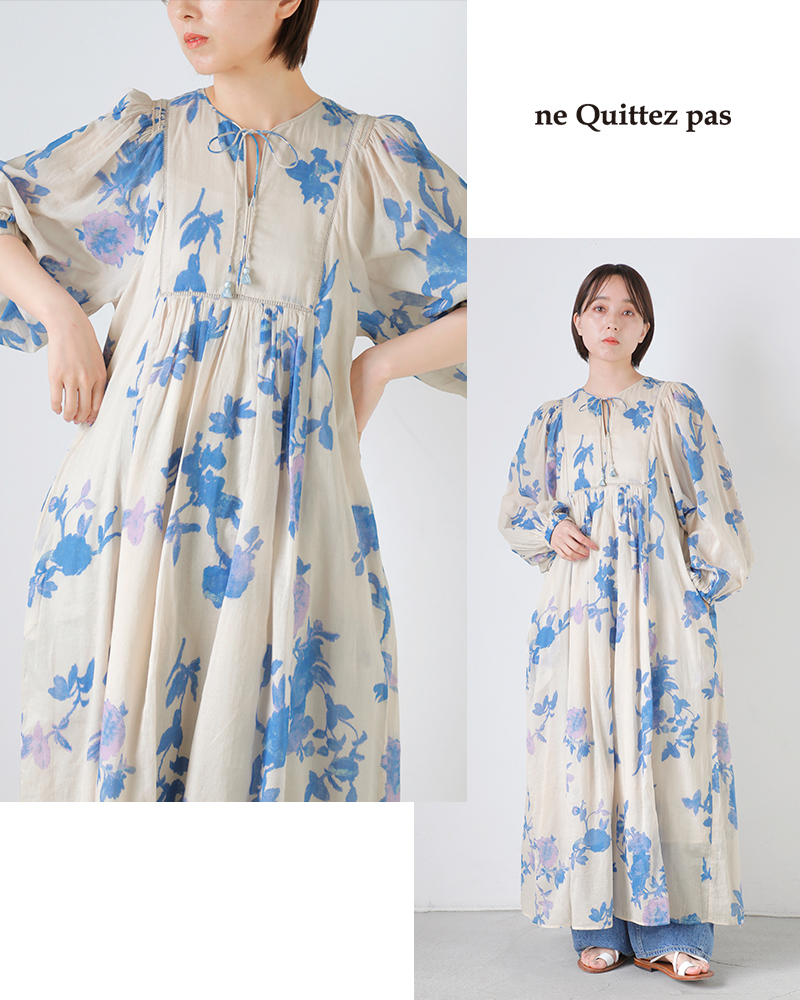 ne Quittez pas(ヌキテパ)コットンボイルローズプリントハンドスモッキングドレスCottonVoileRosePrintHandSmockingDress010461wu1