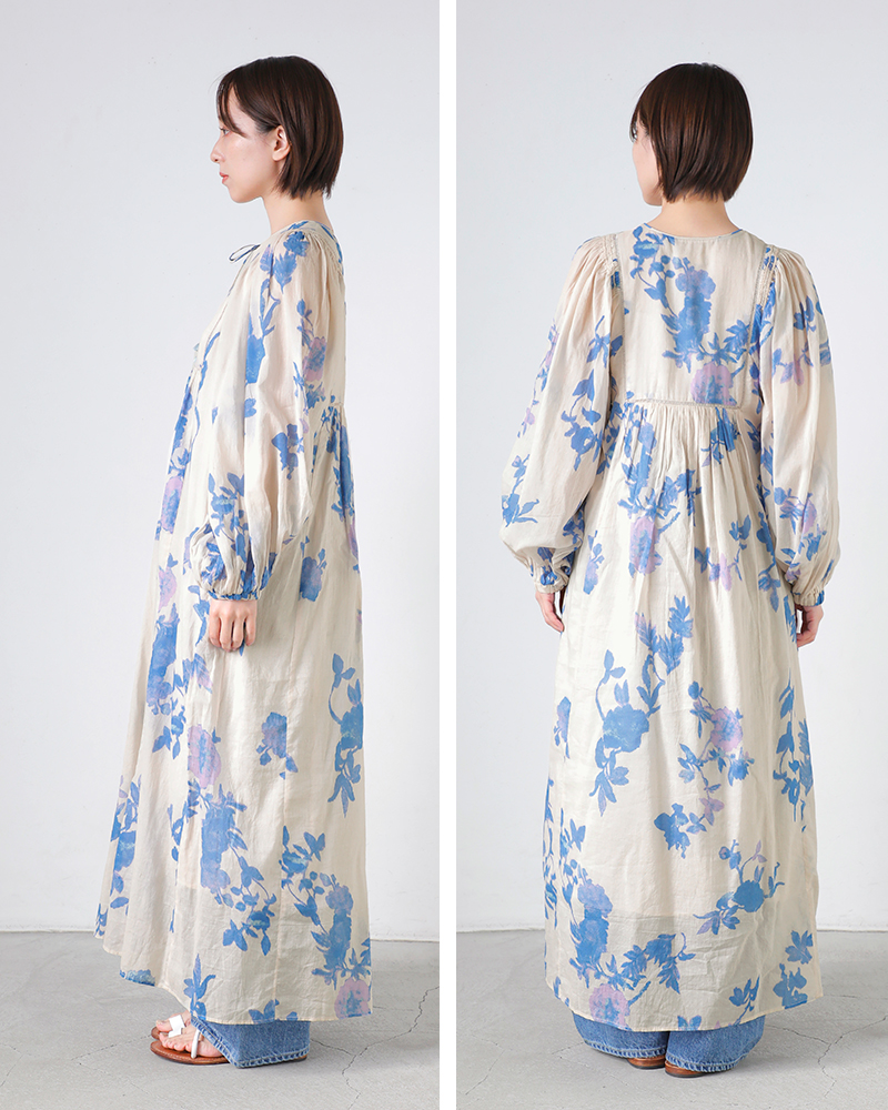 ne Quittez pas(ヌキテパ)コットンボイルローズプリントハンドスモッキングドレスCottonVoileRosePrintHandSmockingDress010461wu1