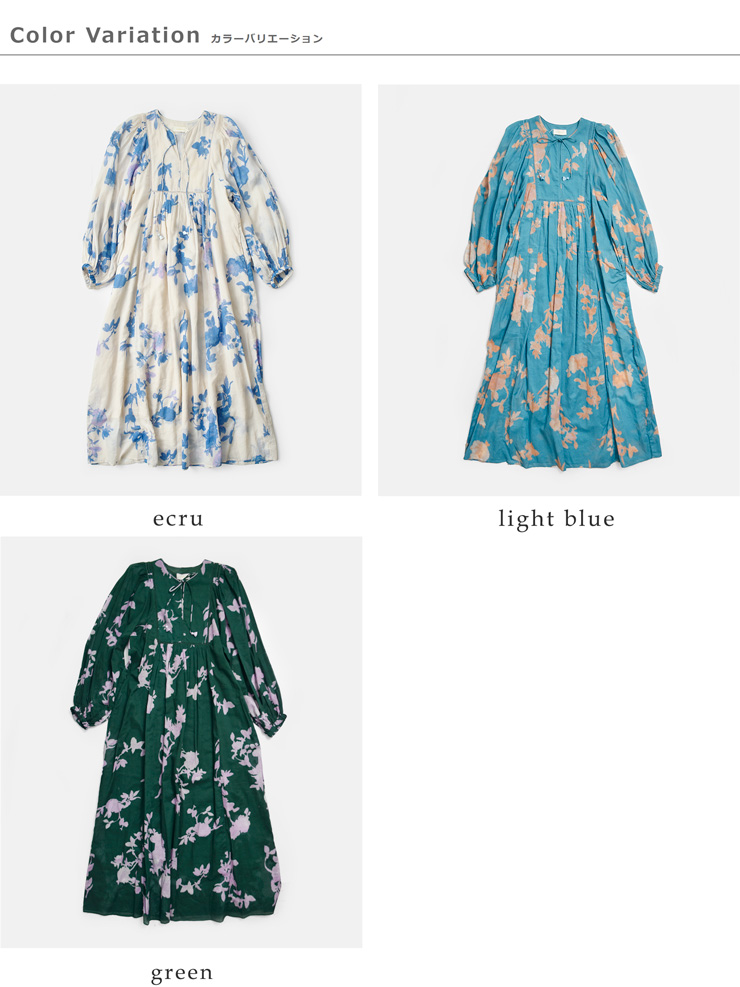 ne Quittez pas(ヌキテパ)コットンボイルローズプリントハンドスモッキングドレスCottonVoileRosePrintHandSmockingDress010461wu1