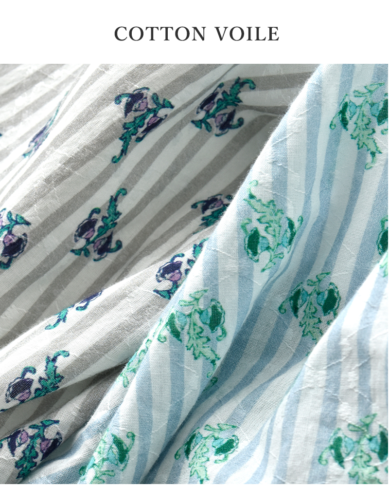 ne Quittez pas(ヌキテパ)コットンジャガードストライプスモールフラワープリントウエストギャザードレスCottonJacquardStripeSmallFlowerPrintWaistGatherDress010461wx1