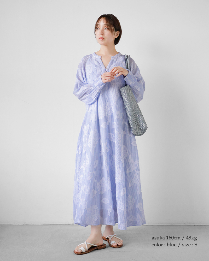 ne Quittez pas(ヌキテパ)コットンストライプフラワージャガードフレアドレスCottonStripeFlowerJacquardFlareDress010461wy1