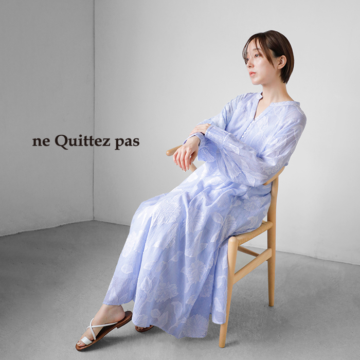 ne Quittez pas(ヌキテパ)コットンストライプフラワージャガードフレアドレスCottonStripeFlowerJacquardFlareDress010461wy1