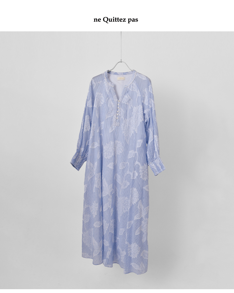 ne Quittez pas(ヌキテパ)コットンストライプフラワージャガードフレアドレスCottonStripeFlowerJacquardFlareDress010461wy1