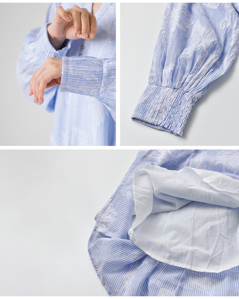 ne Quittez pas(ヌキテパ)コットンストライプフラワージャガードフレアドレスCottonStripeFlowerJacquardFlareDress010461wy1