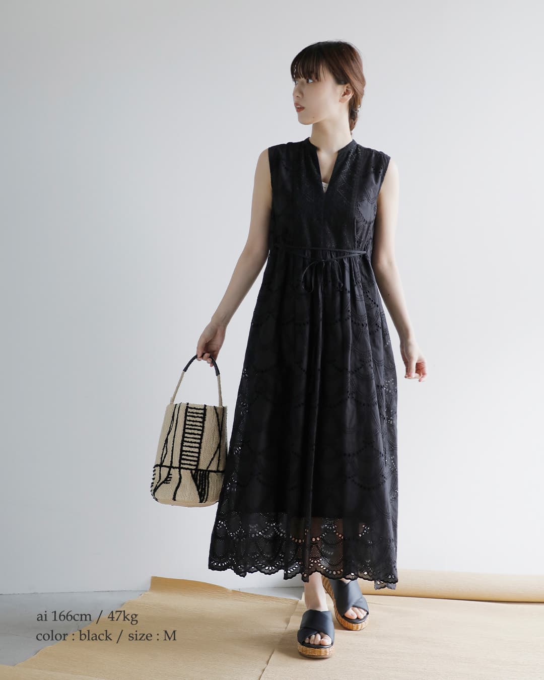 ne Quittez pasコットンボイル ドット ヘムレース ノースリーブ ドレス Cotton Voile Dot Hemla No Sleeve Dress 010500cb2