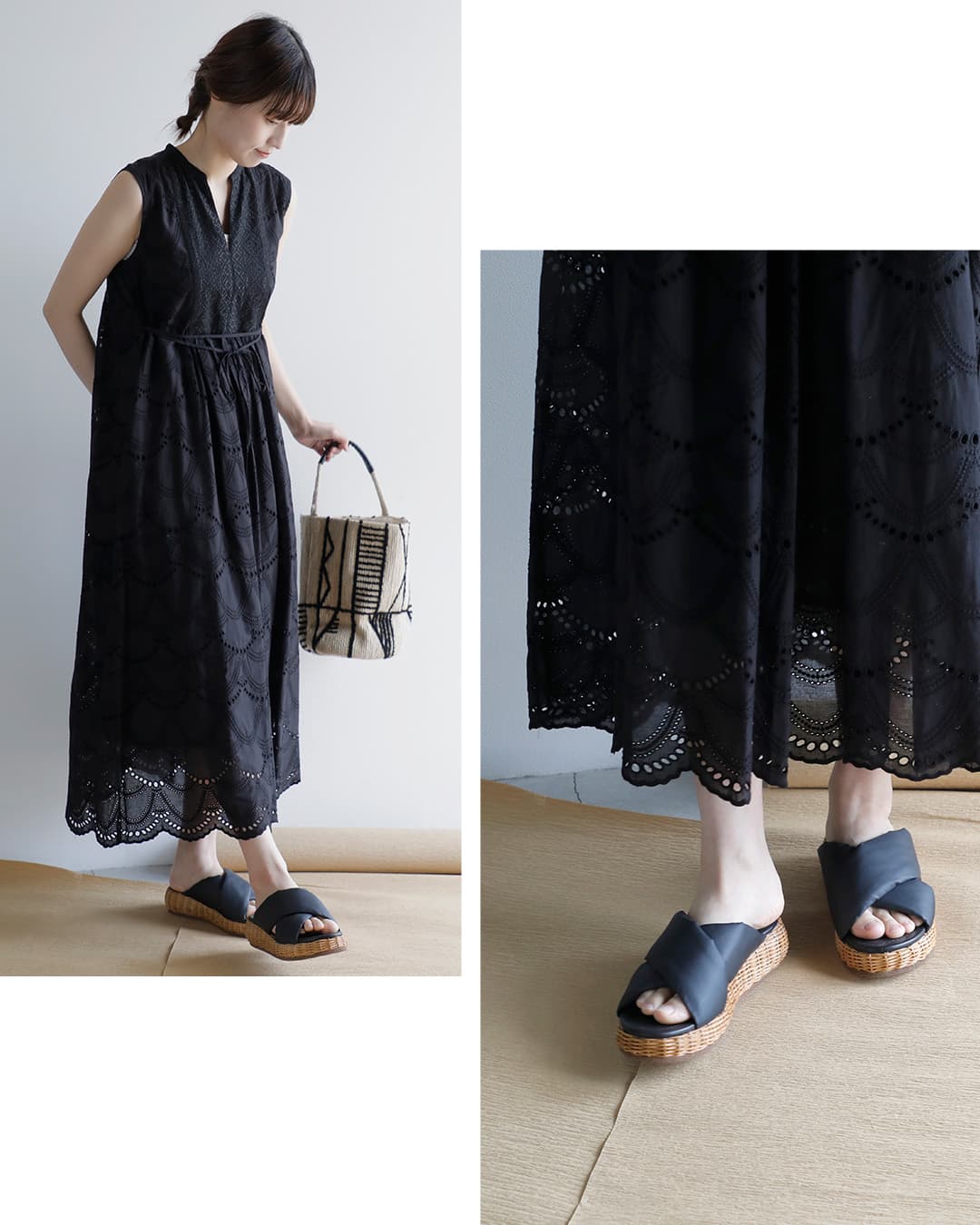 ne Quittez pasコットンボイル ドット ヘムレース ノースリーブ ドレス Cotton Voile Dot Hemla No Sleeve Dress 010500cb2