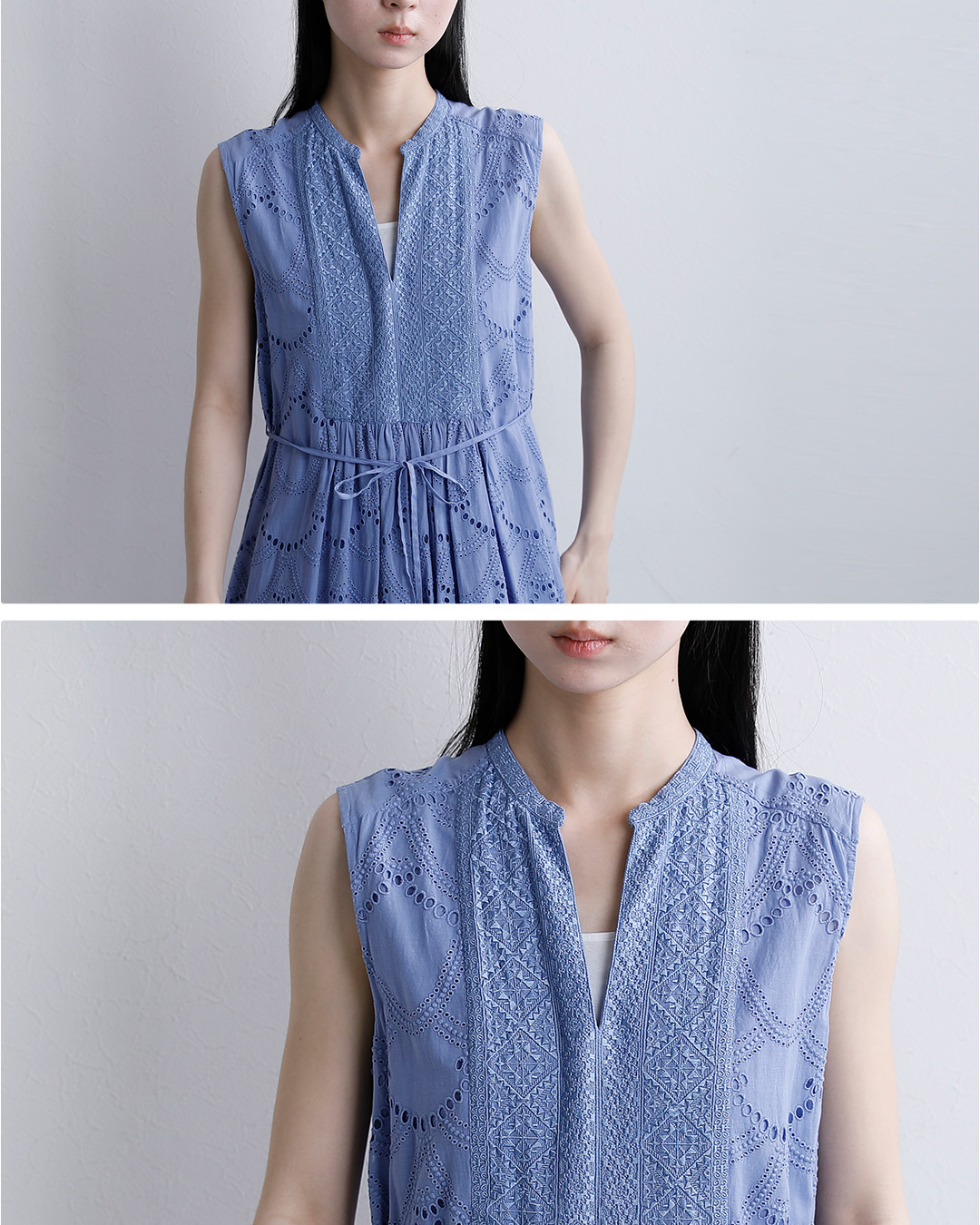 ne Quittez pasコットンボイル ドット ヘムレース ノースリーブ ドレス Cotton Voile Dot Hemla No Sleeve Dress 010500cb2