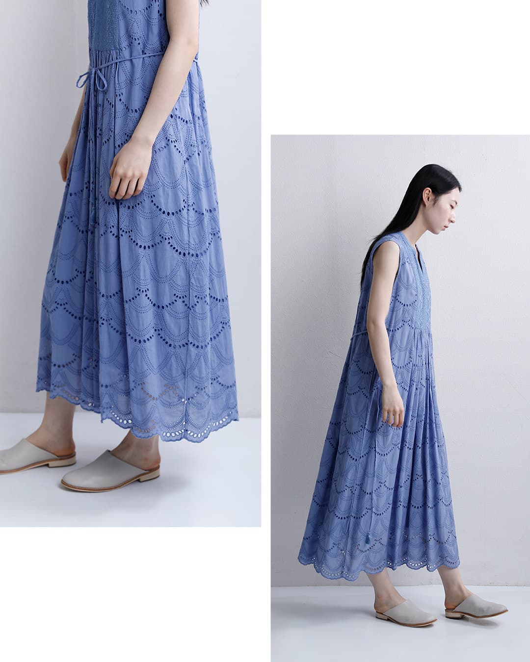 ne Quittez pasコットンボイル ドット ヘムレース ノースリーブ ドレス Cotton Voile Dot Hemla No Sleeve Dress 010500cb2