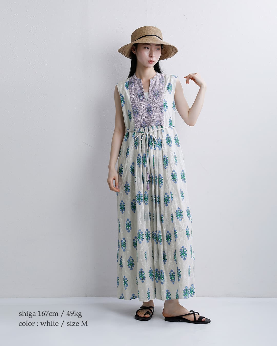 ne Quittez pasコットンジャガード イベリスプリント 刺繍 スリーブレス ドレス Cotton Jacquard Iberis print Embroidery Sleeveless Dress 010561wa3