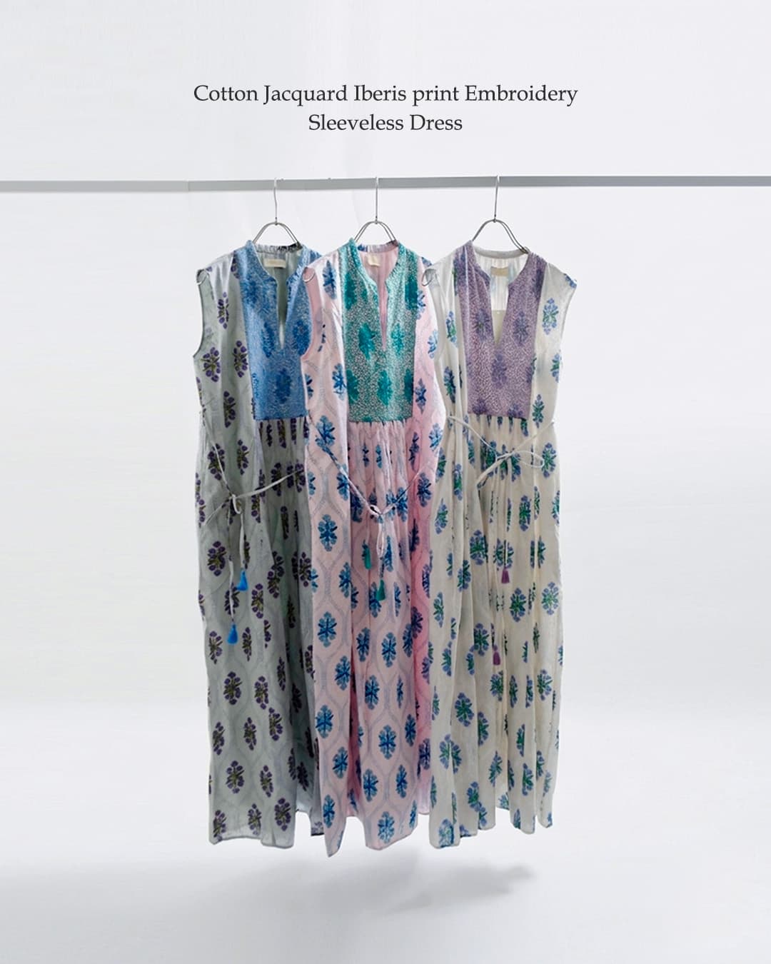 ne Quittez pasコットンジャガード イベリスプリント 刺繍 スリーブレス ドレス Cotton Jacquard Iberis print Embroidery Sleeveless Dress 010561wa3