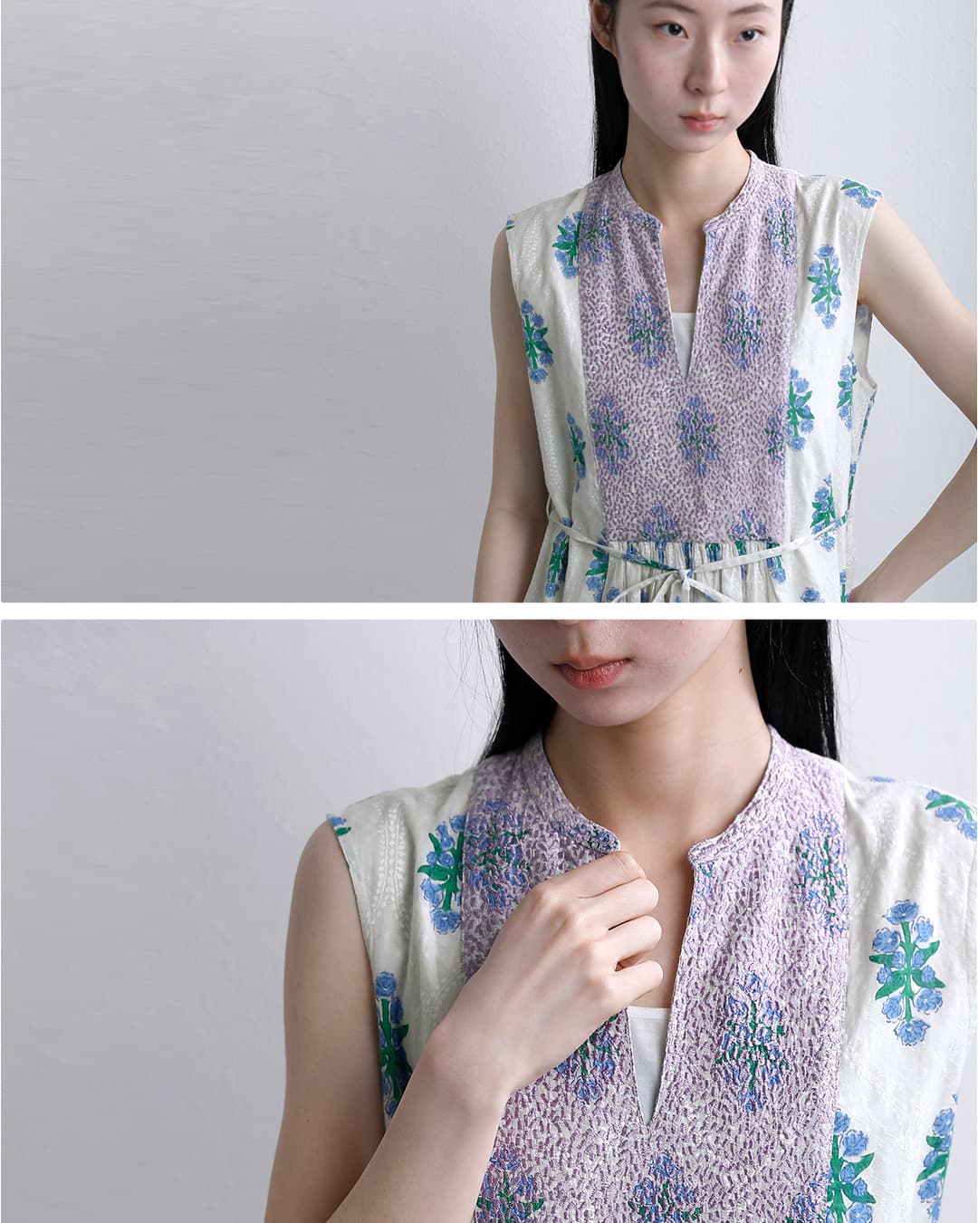 ne Quittez pasコットンジャガード イベリスプリント 刺繍 スリーブレス ドレス Cotton Jacquard Iberis print Embroidery Sleeveless Dress 010561wa3