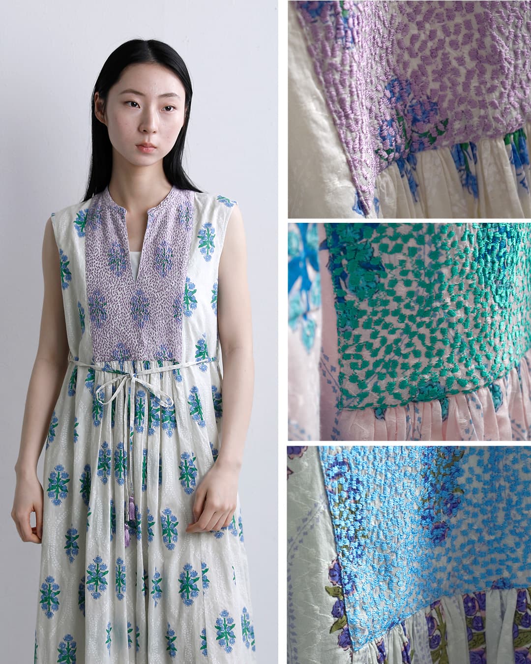 ne Quittez pasコットンジャガード イベリスプリント 刺繍 スリーブレス ドレス Cotton Jacquard Iberis print Embroidery Sleeveless Dress 010561wa3