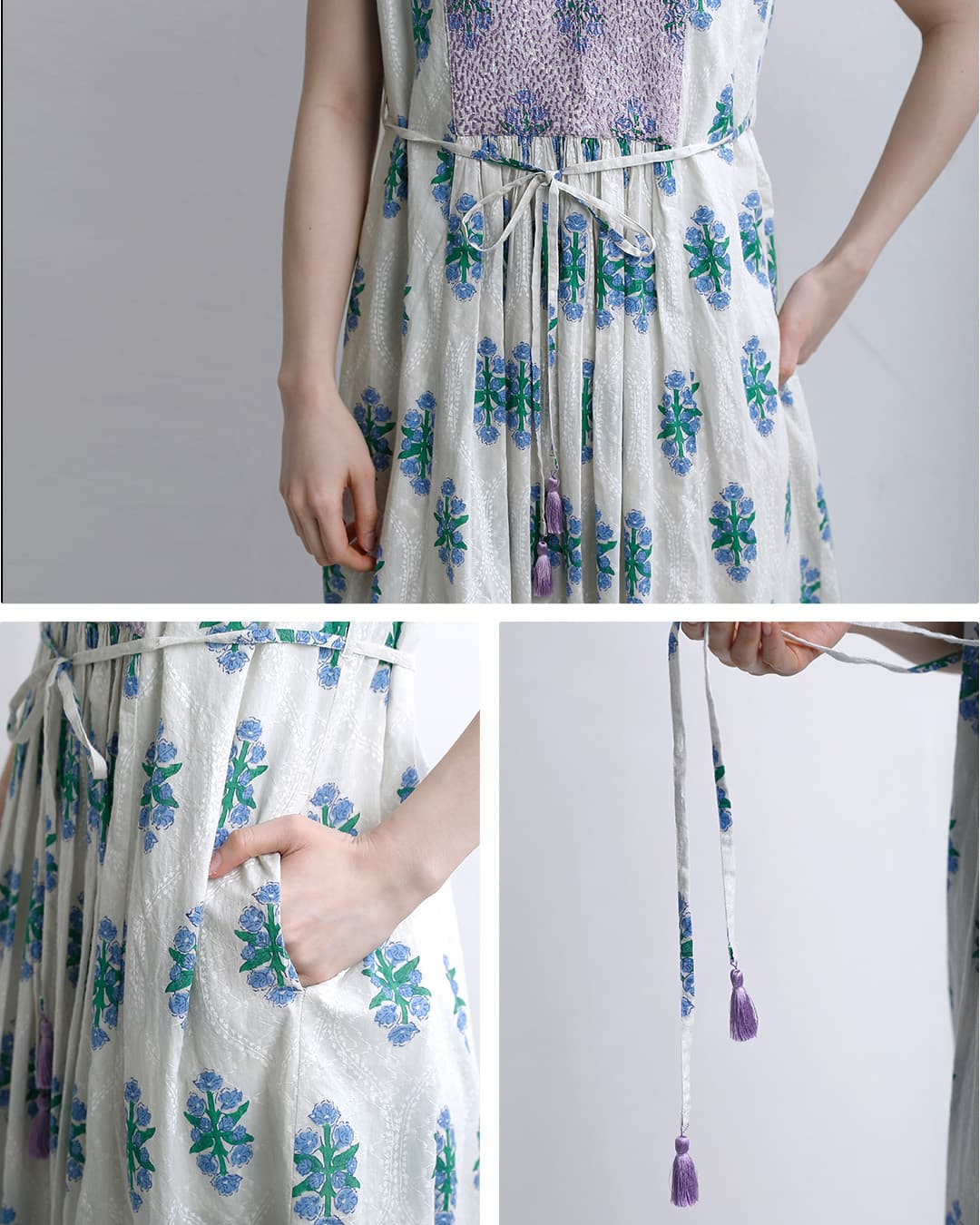 ne Quittez pasコットンジャガード イベリスプリント 刺繍 スリーブレス ドレス Cotton Jacquard Iberis print Embroidery Sleeveless Dress 010561wa3