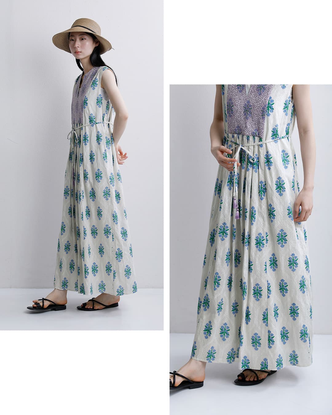 ne Quittez pasコットンジャガード イベリスプリント 刺繍 スリーブレス ドレス Cotton Jacquard Iberis print Embroidery Sleeveless Dress 010561wa3