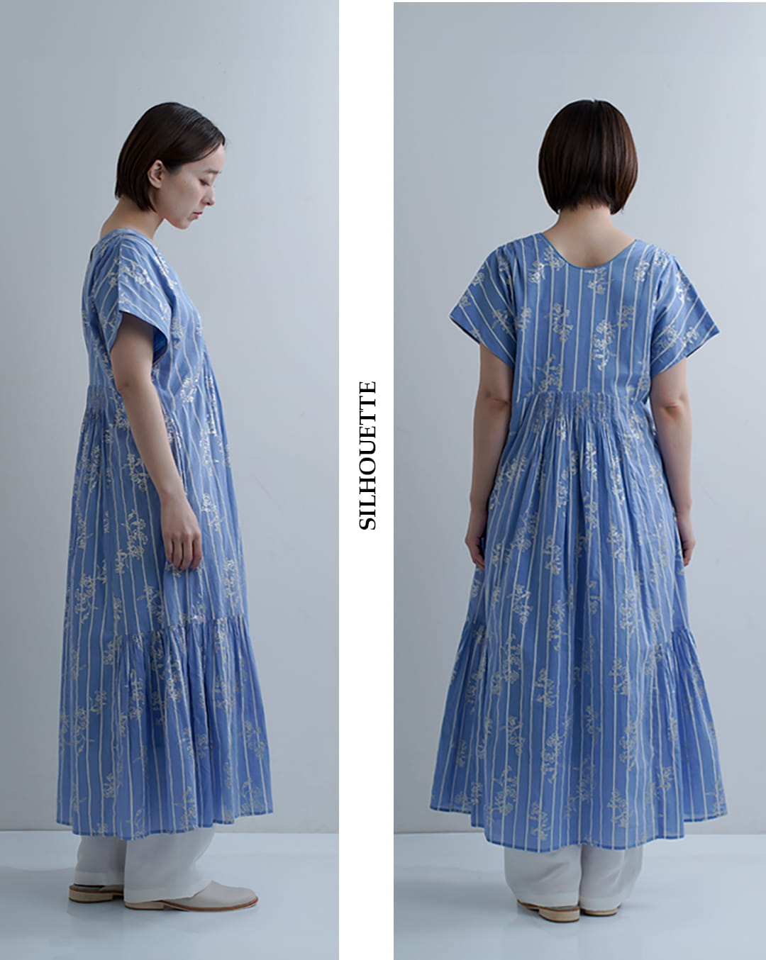 ne Quittez pasコットンボイル ストライプ アネモネ箔プリント フレンチスリーブ ドレス Cotton Voile Stripe Anemone Foil Print French Sleeve Dress 010561ws2