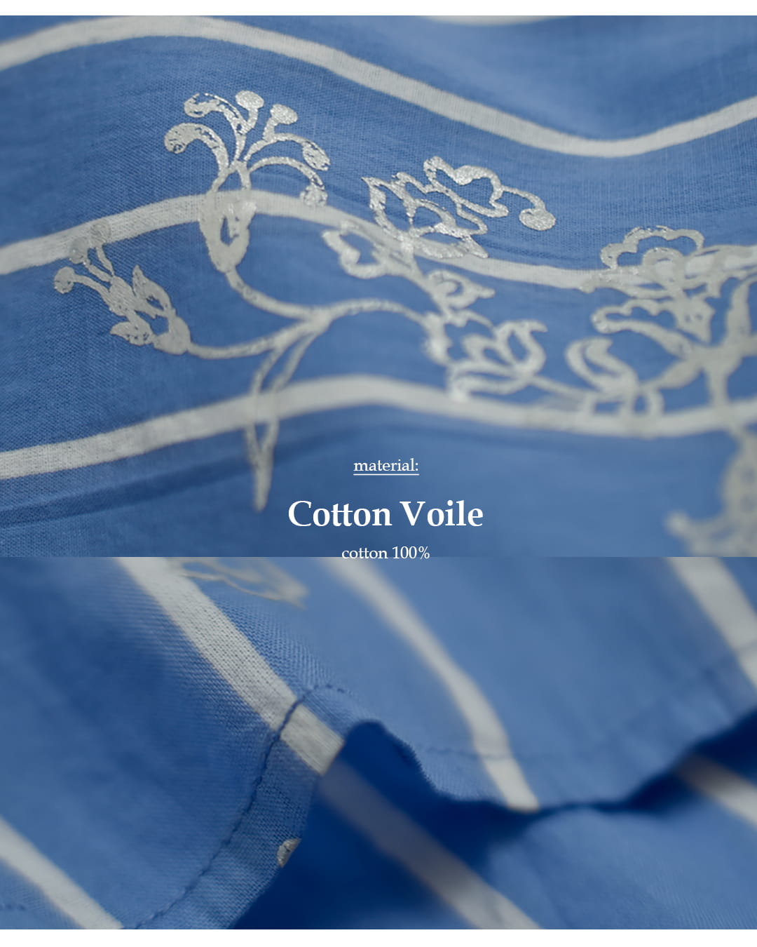 ne Quittez pasコットンボイル ストライプ アネモネ箔プリント フレンチスリーブ ドレス Cotton Voile Stripe Anemone Foil Print French Sleeve Dress 010561ws2