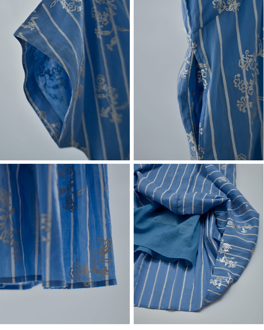 ne Quittez pasコットンボイル ストライプ アネモネ箔プリント フレンチスリーブ ドレス Cotton Voile Stripe Anemone Foil Print French Sleeve Dress 010561ws2