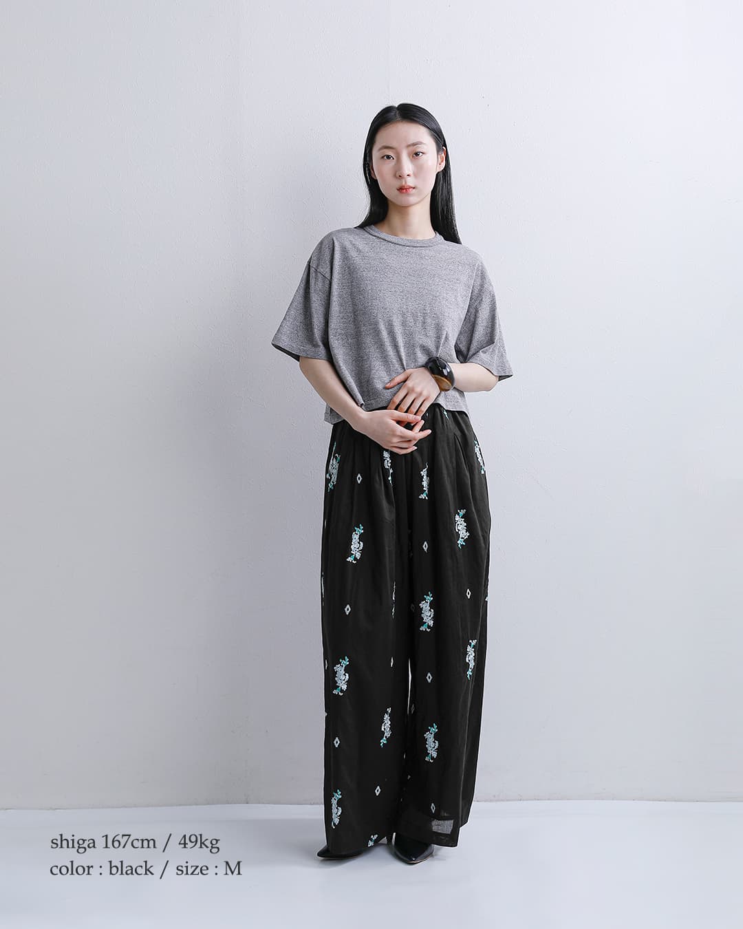ne Quittez pas(ヌキテパ)コットンボイル ジャスミン刺繍 ギャザー パンツ Cotton Voile Jasmine Embroidery Gather Pants 010661wt3