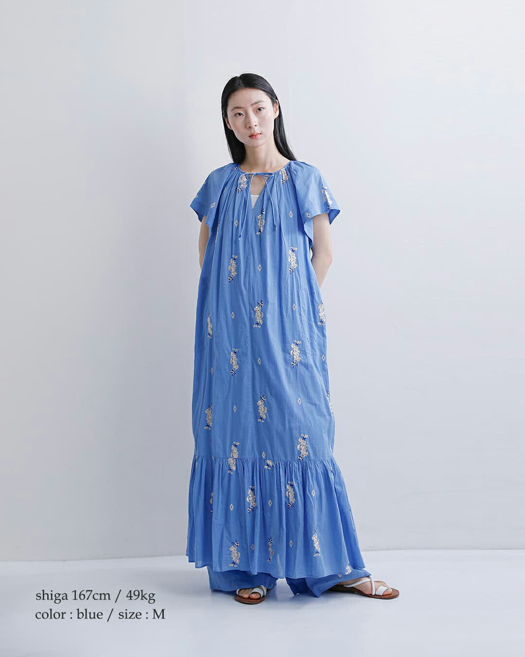 ne Quittez pas(ヌキテパ)コットンボイル ジャスミン刺繍 ギャザー パンツ Cotton Voile Jasmine Embroidery Gather Pants 010661wt3