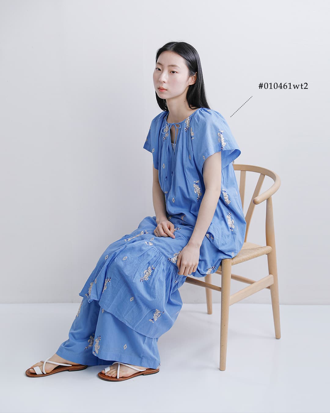 ne Quittez pas(ヌキテパ)コットンボイル ジャスミン刺繍 ギャザー パンツ Cotton Voile Jasmine Embroidery Gather Pants 010661wt3