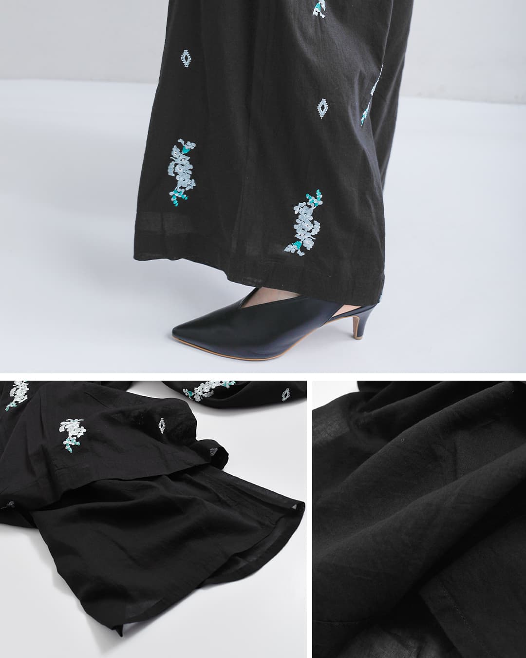 ne Quittez pas(ヌキテパ)コットンボイル ジャスミン刺繍 ギャザー パンツ Cotton Voile Jasmine Embroidery Gather Pants 010661wt3