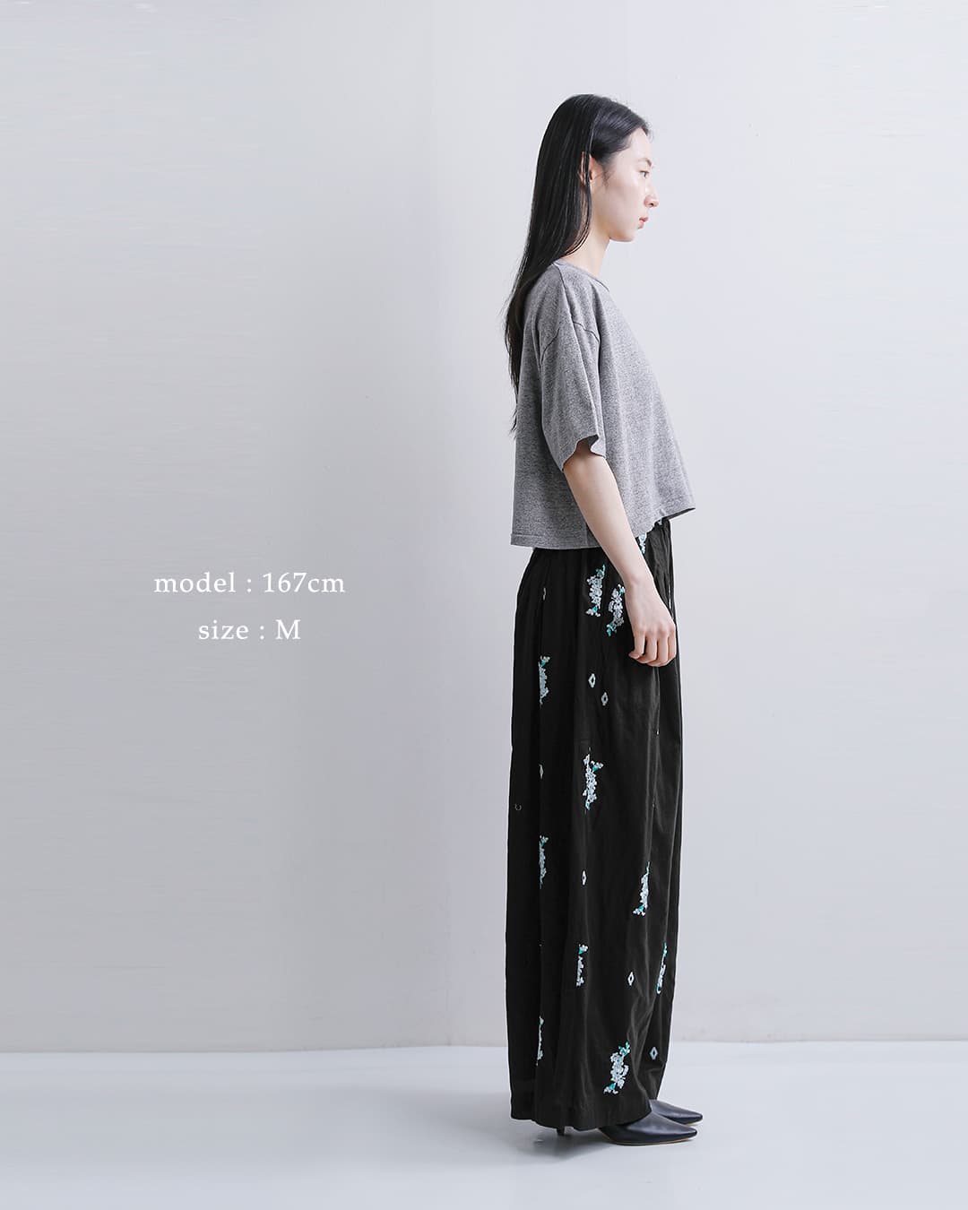 ne Quittez pas(ヌキテパ)コットンボイル ジャスミン刺繍 ギャザー パンツ Cotton Voile Jasmine Embroidery Gather Pants 010661wt3