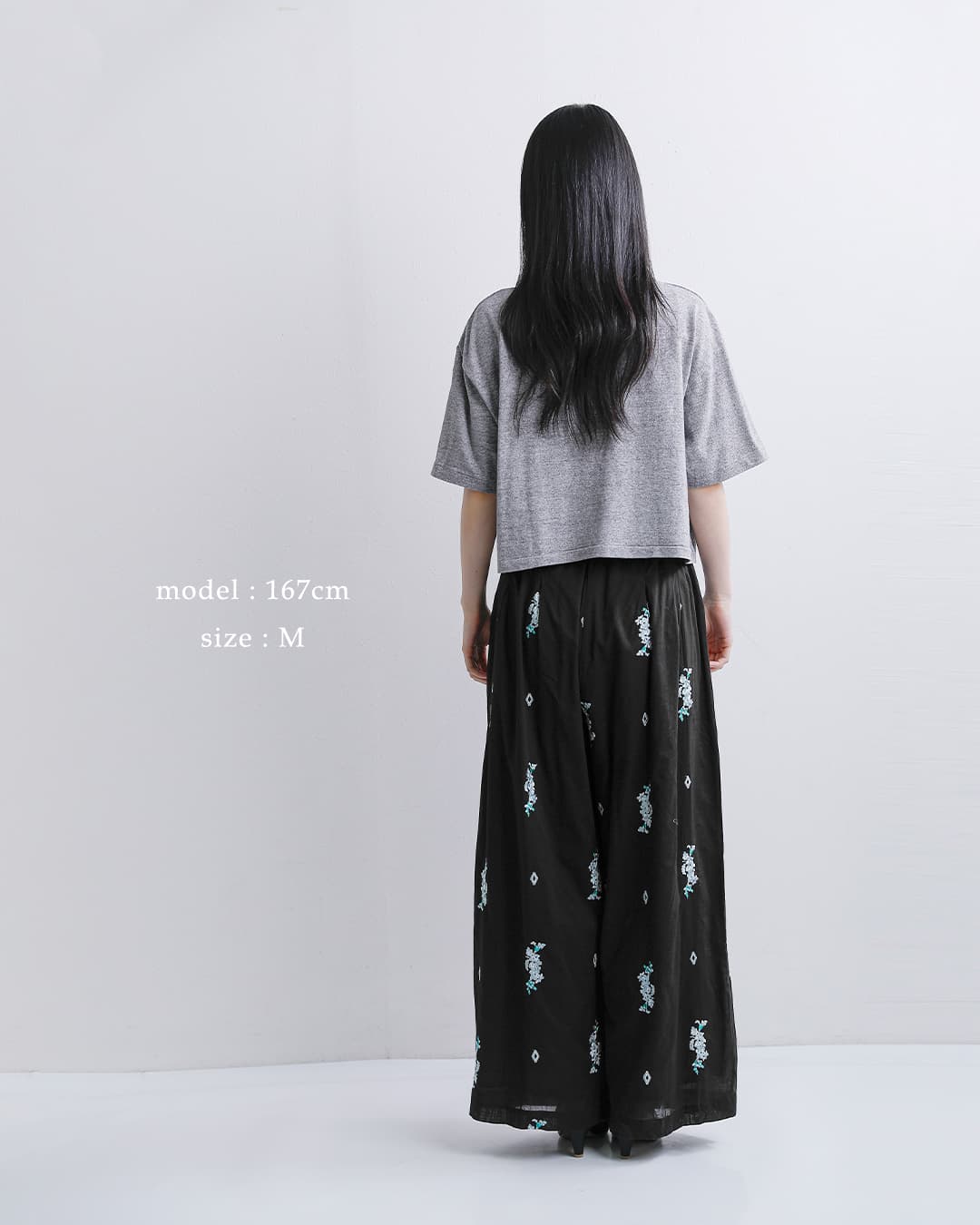 ne Quittez pas(ヌキテパ)コットンボイル ジャスミン刺繍 ギャザー パンツ Cotton Voile Jasmine Embroidery Gather Pants 010661wt3