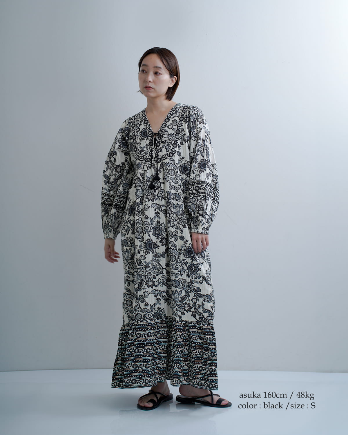 Sara Mallikaコットン ペイズリー 花柄プリント ワンピース 020461sb1