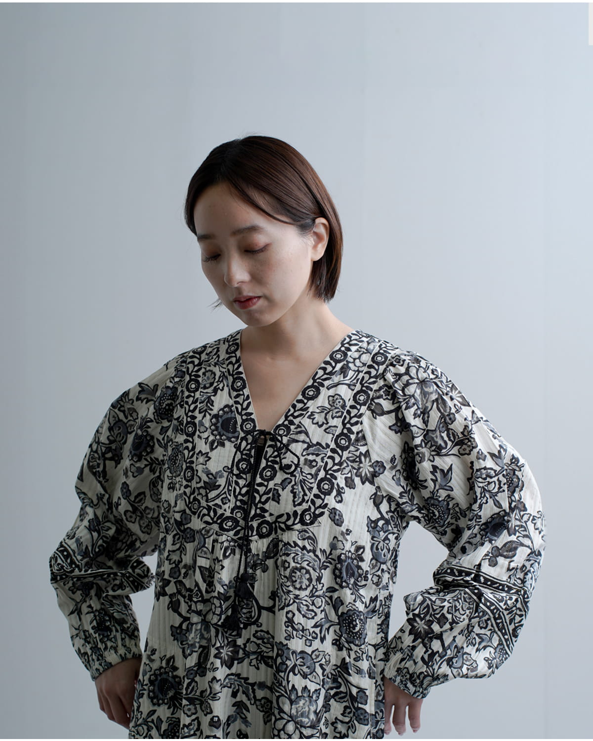 Sara Mallikaコットン ペイズリー 花柄プリント ワンピース 020461sb1