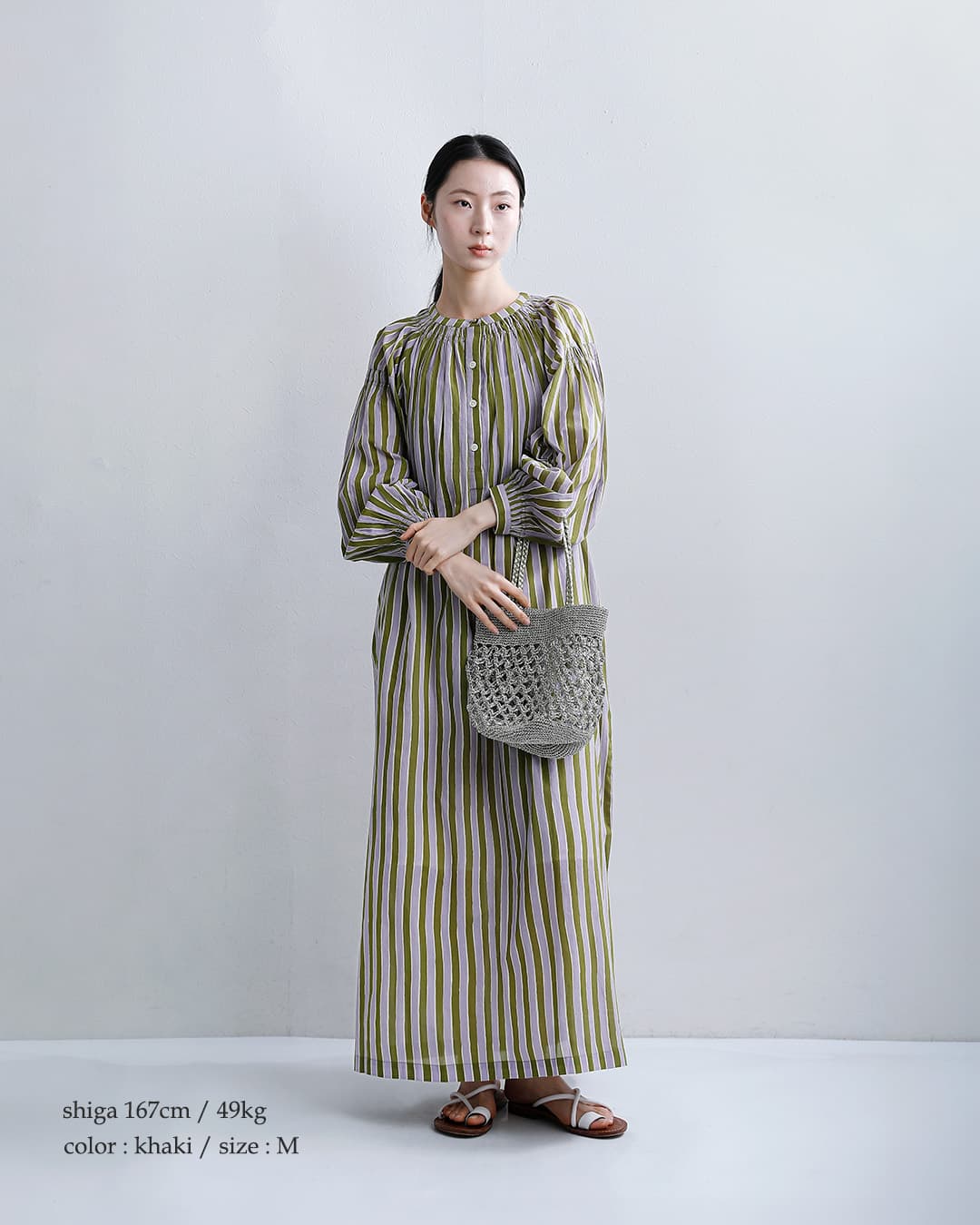 Sara Mallikaコットン ウェーブストライプ プリント カフタン ワンピース 020461sf1